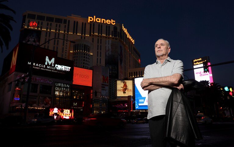 Jeff German, on the Strip in Las Vegas in June 2021, had a reputation as a relentless investigative reporter. "If this had happened to one of us,” a colleague said, "Jeff would have worked his tail off on every aspect of it." (K.M. Cannon / Las Vegas Review-Journal via AP)